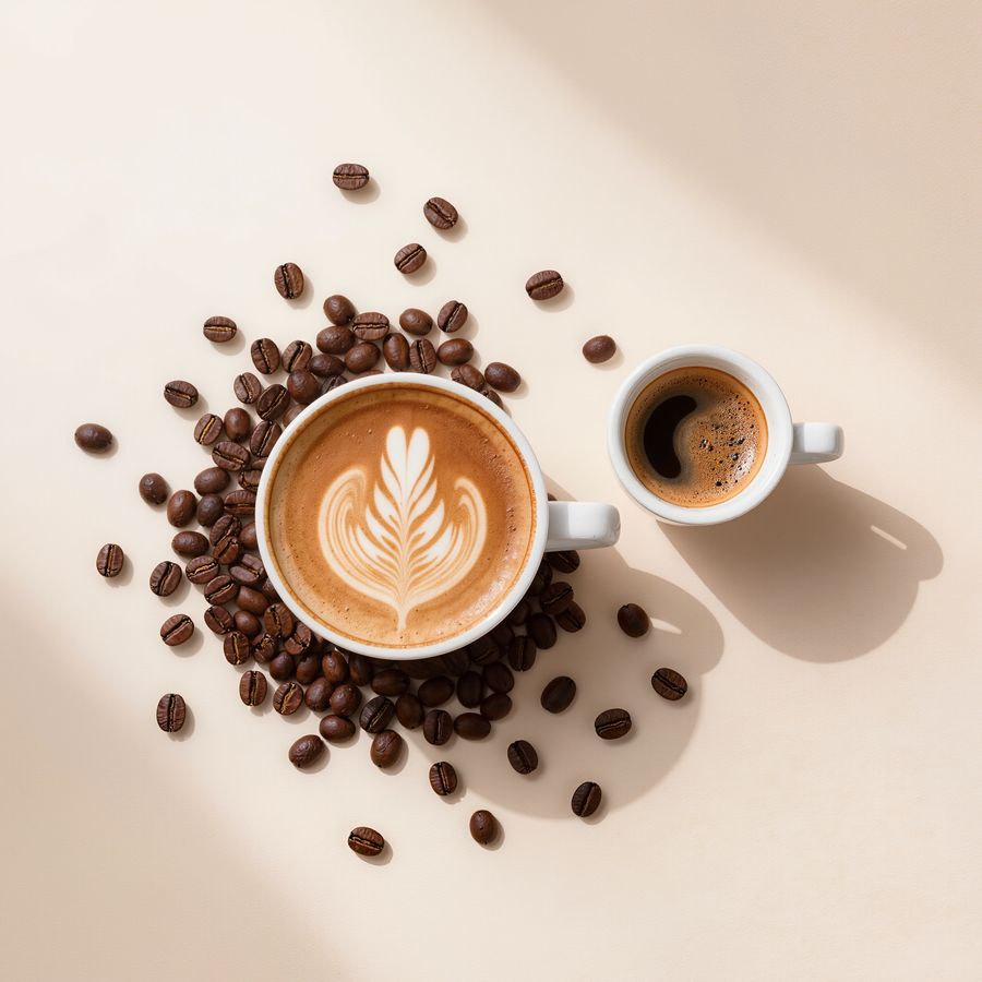 Latte y espresso vistos desde arriba