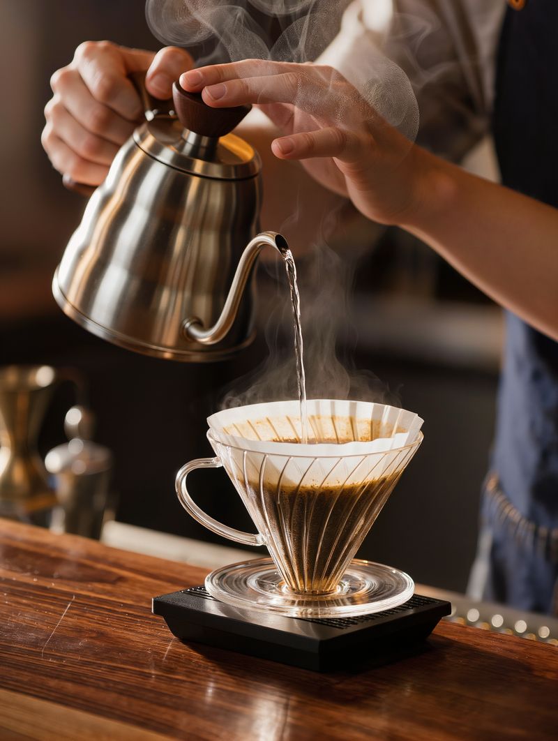 Barista preparando café en V60