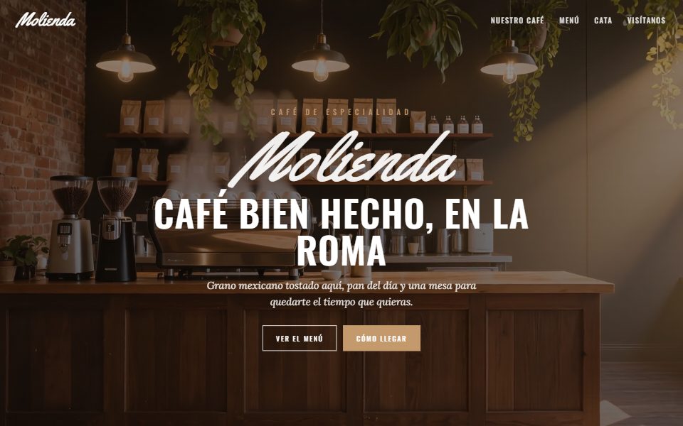 Portada del demo de Molienda, cafetería en la Roma